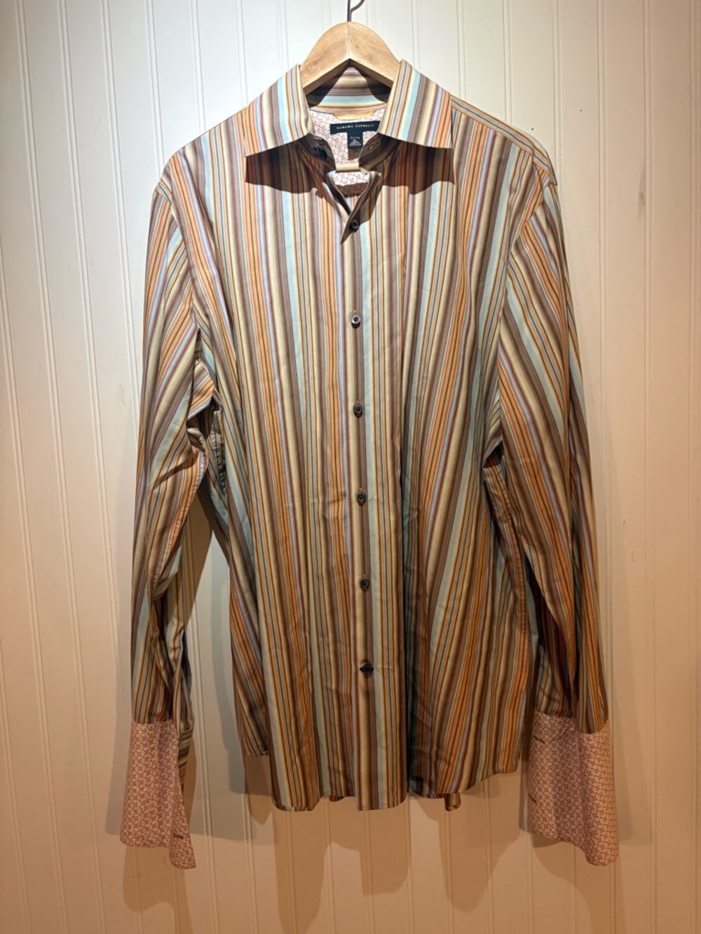 BANANA REPUBLIC  XL  Men’s Striped Dress shirt 17”-17.5” French cuffs EUC
